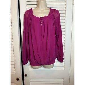 Vtg 90's Express bishop sleeve peasant top M Smocked neckline sleeves‎ lined